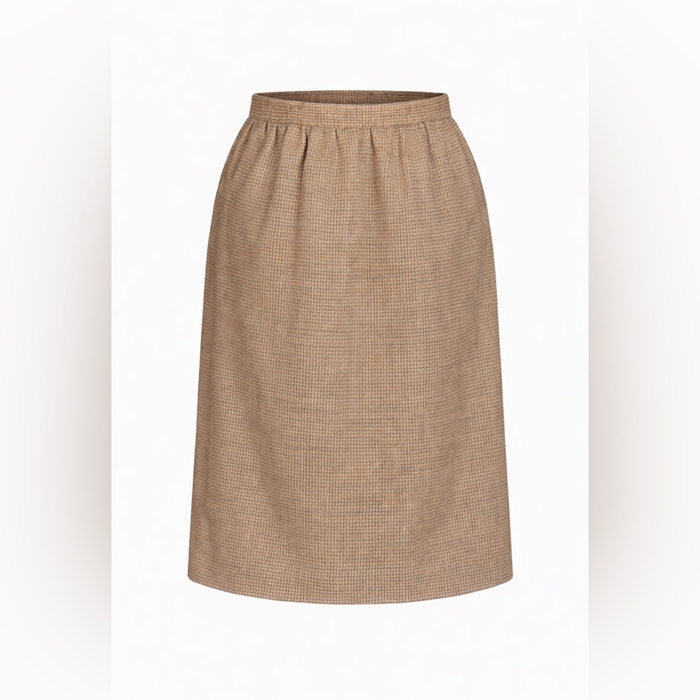 Classic Preppy Vintage Wool Skirt Tan Houndstooth 16